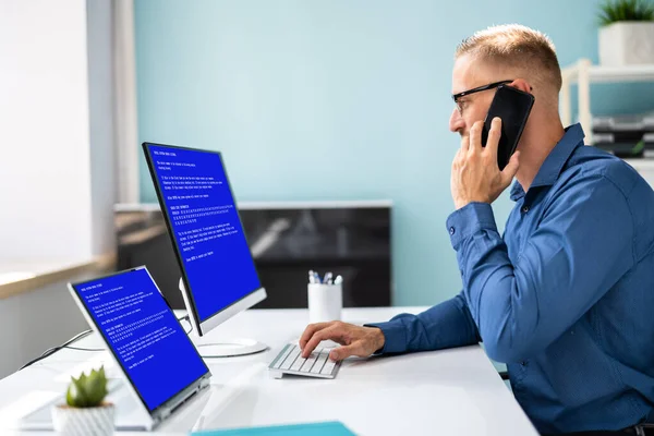 Bsod Tela Azul Erro Morte Computer Serviço Call Center Contato — Fotografia de Stock