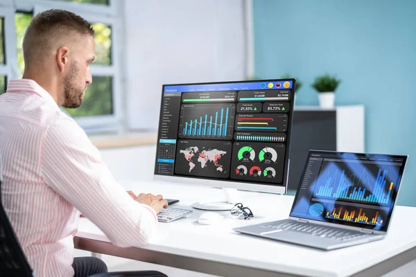 Kpi Business Analytics Data Dashboard Analyst Mit Computer — Stockfoto