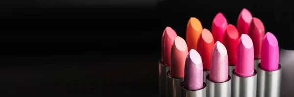 Lipsticks Kleurenpalet Cosmetische Open Lippenstift Groep — Stockfoto