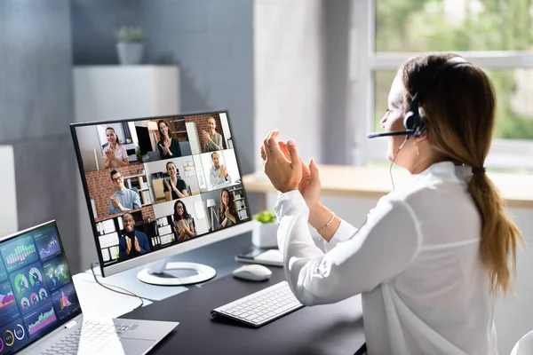 Online Video Conference Virtual Meeting Multiple Screens — 스톡 사진