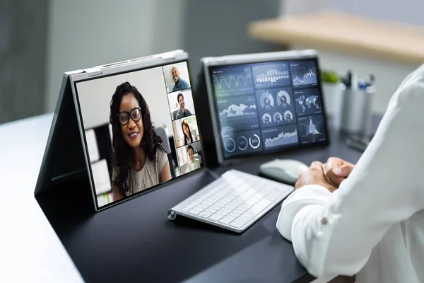 Reunião Virtual Videoconferência Online Várias Telas — Fotografia de Stock