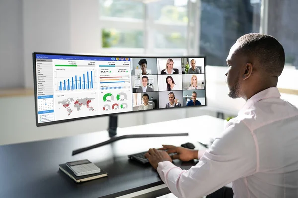 Online Videoconferentie Webinar Computer Videoconferentie Voor Het Bedrijfsleven — Stockfoto