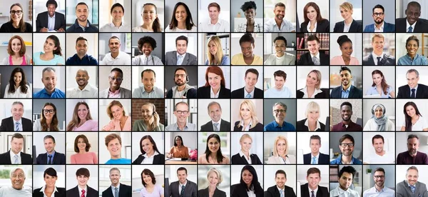 Diversas Personas Enfrentan Collage Reunión Grupo Profesional — Foto de Stock