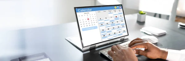 Бронювання Зустрічі Календар Зустрічей Ноутбуці Онлайн — стокове фото