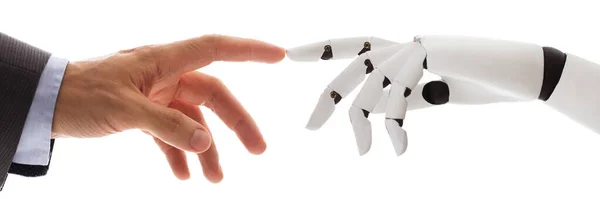 Robot Human Touch Colaboración Robótica Inteligencia Artificial — Foto de Stock