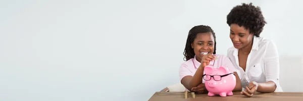 African American Child Saving Money Piggy Bank — Stock Photo, Image
