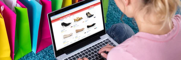 Online Commerce Winkelen Klantvrouw Thuis — Stockfoto
