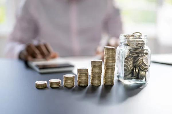 Pensionskasse Jar Münzen Und Inflation Geldanlage — Stockfoto