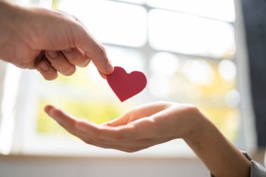 Kadının Eline Kırmızı Kalp Veren Adamın Yakın Çekim