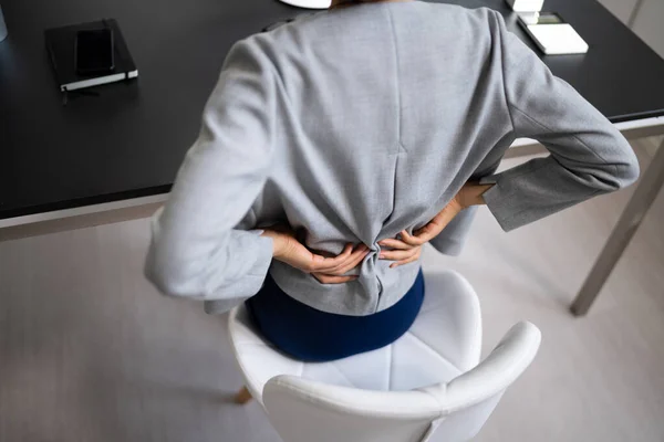 Back Pain Bad Posture Woman Sitting Office — Stock Photo, Image