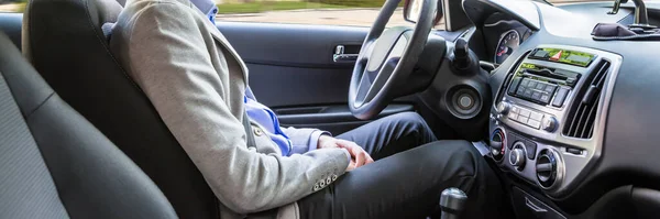 Self Driving Drive Interior Comfortable Male Driverless Robot Vehicle — Stock Photo, Image