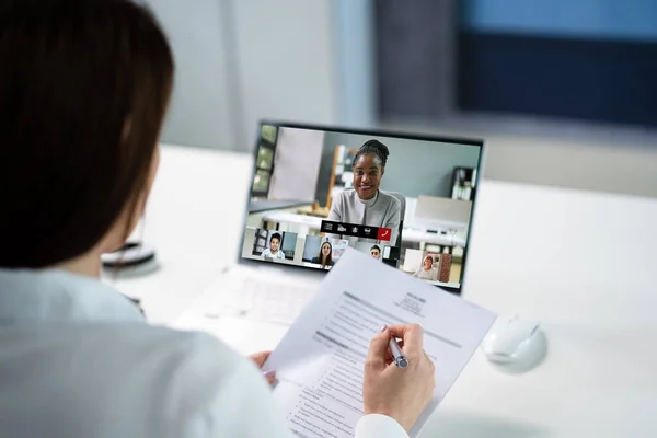 Entrevista Virtual Trabajo Webcast Usando Videoconferencia Línea — Foto de Stock