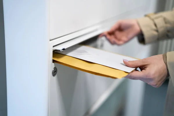 Envelope Document Letter Sending In Mailbox. Post Office