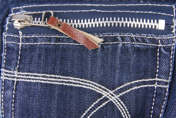 Blue denim jeans pocket with zip texture — Stock Photo, Image