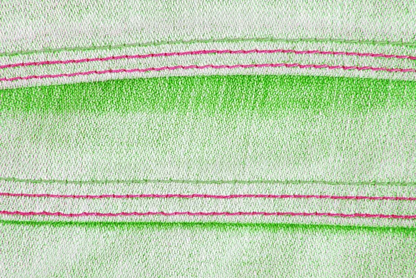 Jeans tela de mezclilla verde con textura de costura — Foto de Stock