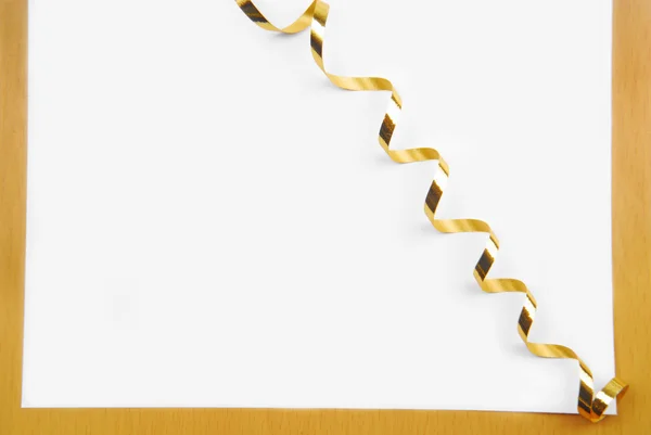 Golden ribbon and frame border isolated — Stock Photo, Image