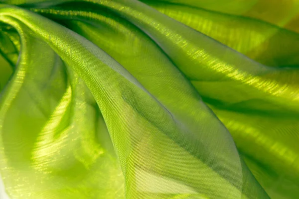 Green Organza Fabric Macro Wavy — Stock Photo, Image