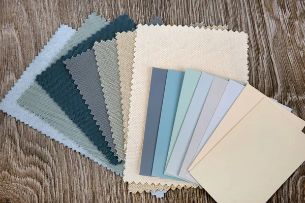 Zblízka Hnědé Šedomodré Čalouněné Textilie Textura Výběr Barev Pro Interiér — Stock fotografie