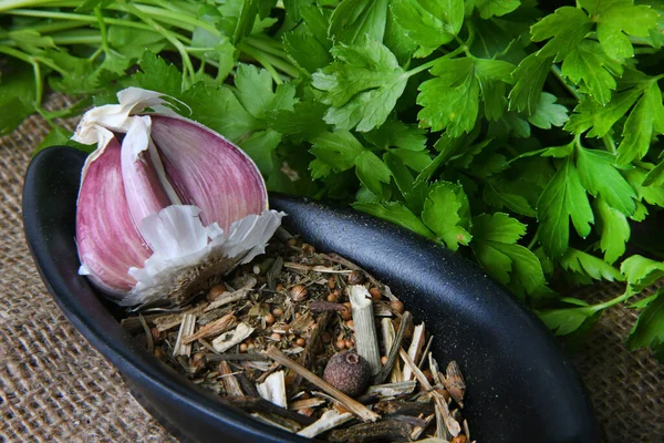 Close Seasoning Marinate Spices Garlic — Stock Photo, Image