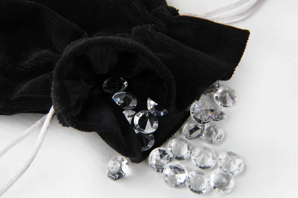 Close Small Pouch Bag Diamonds — стоковое фото