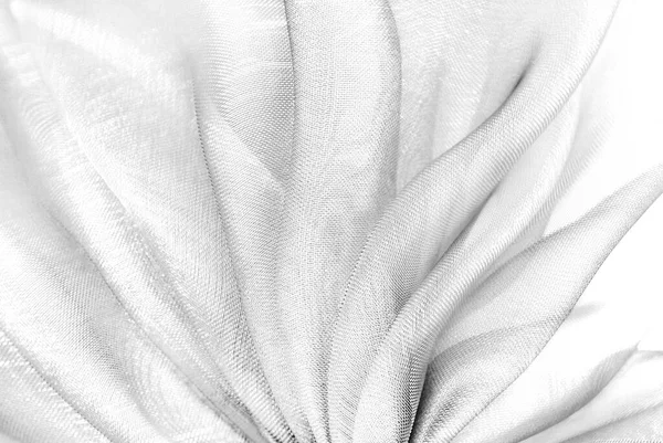 Closeup Wavy White Organza Fabric — Stock Photo, Image