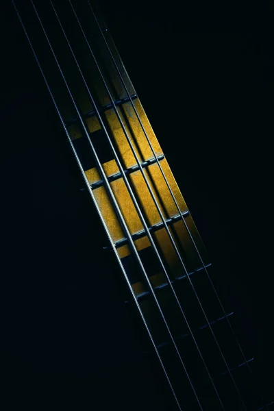 Closeup View Neck Five Strings Bass Guitar Highlighted Shapes — Stock Photo, Image