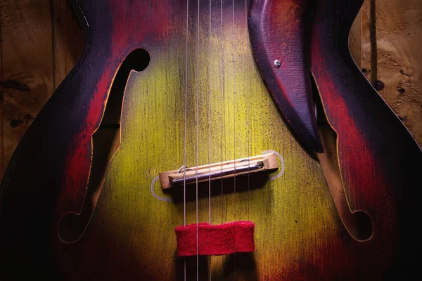 Closeup View Old Colorful Electro Acoustic Guitar Stock Photo