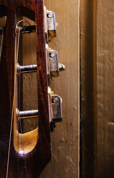 Detalhes Cabeça Guitarra Acústica Jazz Cigano — Fotografia de Stock