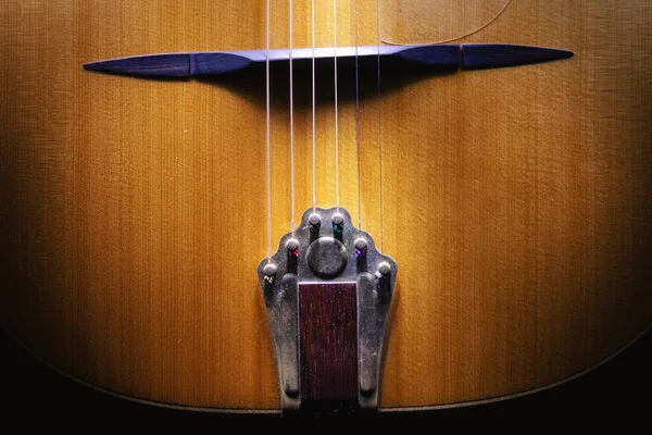 Details Tailpiece Gypsy Jazz Acoustic Guitar Closeup View — Stock Photo, Image