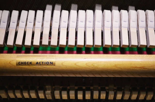 Açık Dik Bir Piyano Dizgiler Yapıya Yakın Görünümün Ayrıntıları — Stok fotoğraf