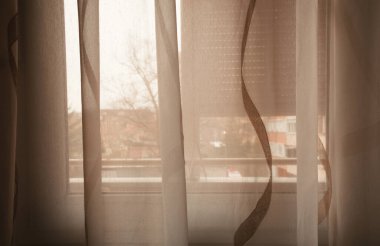 Sıradan hayattan sıradan bir sahne, gün boyunca pencere perdesinden bakmak.. 