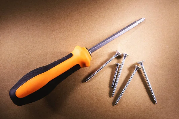 Abstract Composition One Screwdriver Few Screws — Stock Photo, Image