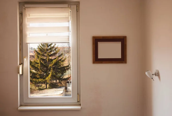 Один Кут Домашньої Кімнати Вікна Рамка Стіні Протягом Дня — стокове фото