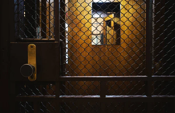 Detalle Puerta Malla Metálica Con Asa Del Antiguo Ascensor —  Fotos de Stock