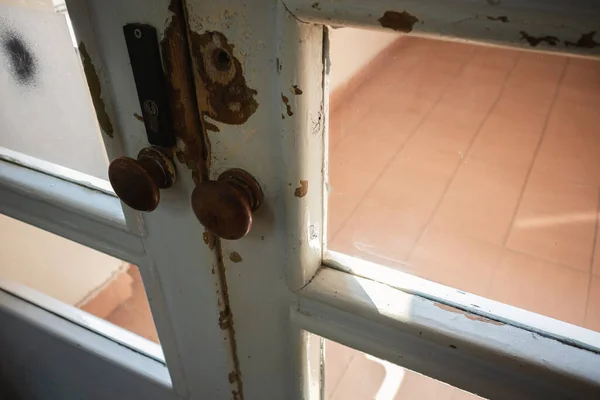 Details Old White Wooden Door Old Hall — Foto Stock