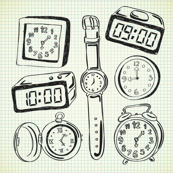 Set of watch and clock doodle Vector Graphics