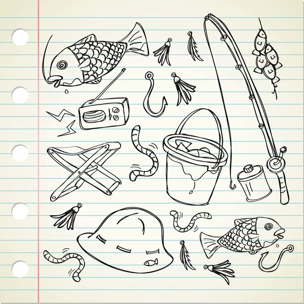 Material de pesca doodle —  Vetores de Stock