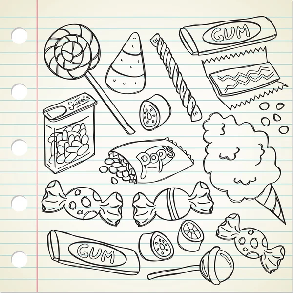 Conjunto de dulces en estilo doodle — Vector de stock
