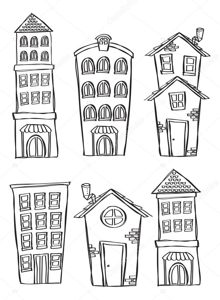 Set of building in doodle style