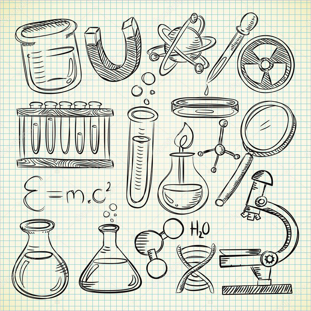 Set of science stuff in doodle style