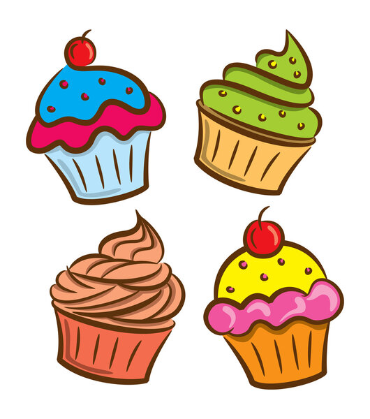 Cupcake and yogurt icon in doodle style