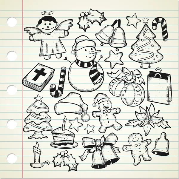 Uppsättning Juldekoration i doodle stil — Stock vektor
