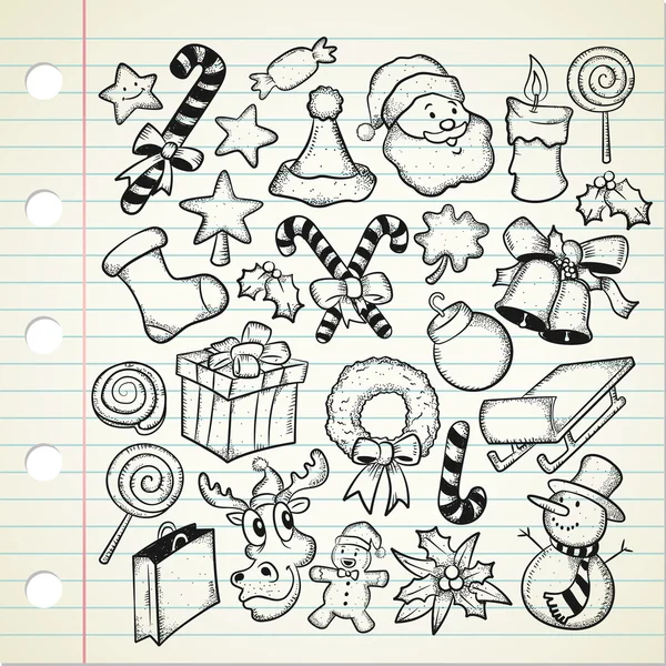 Set de decoración navideña en estilo doodle — Vector de stock