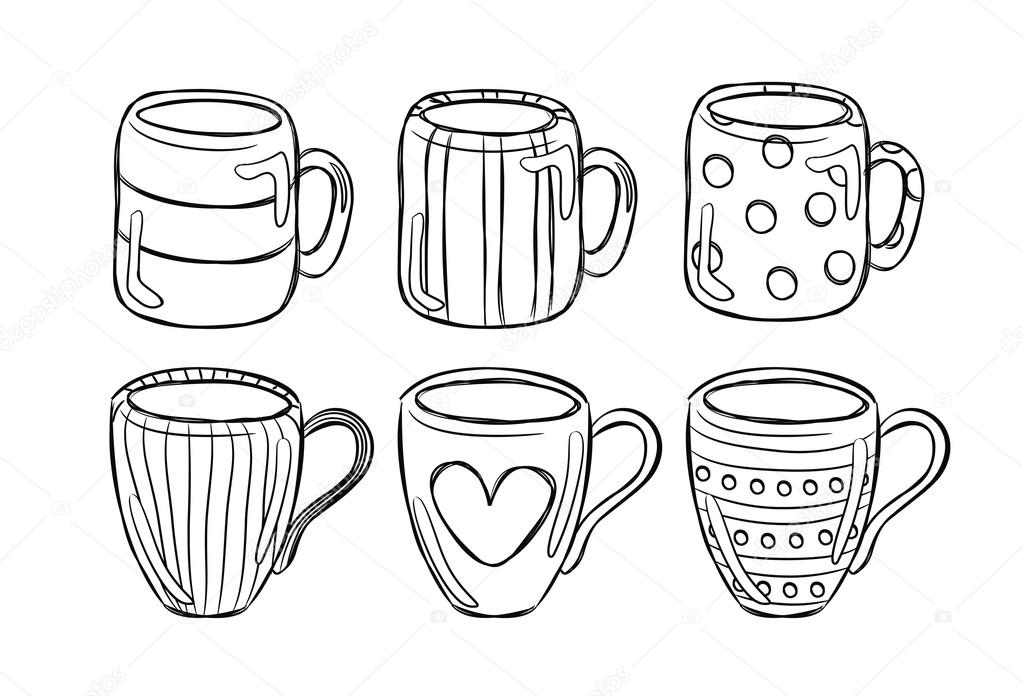 Set of cute mug in doodle style — Stock Vector © mhatzapa 12651365