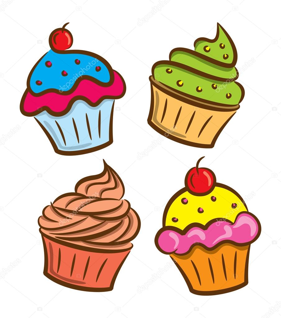 Cupcake and yogurt icon in doodle style