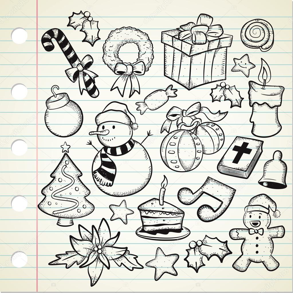 Set of Christmas decoration in doodle style