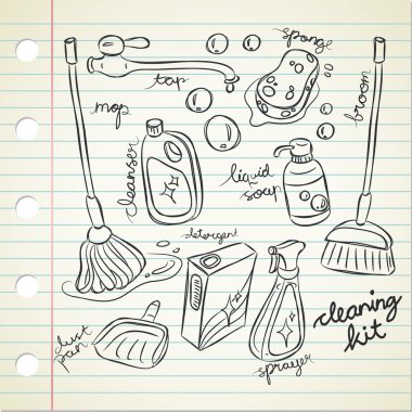 Set of cleaning kit doodle clipart