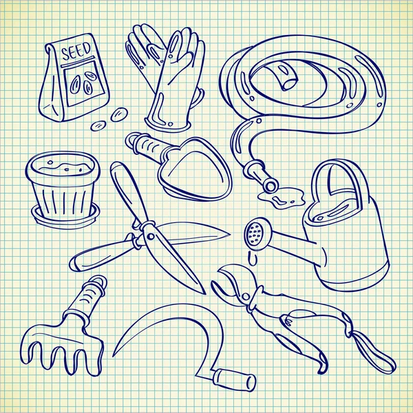 Εργαλεία κηπουρικής με doodle στυλ — Διανυσματικό Αρχείο