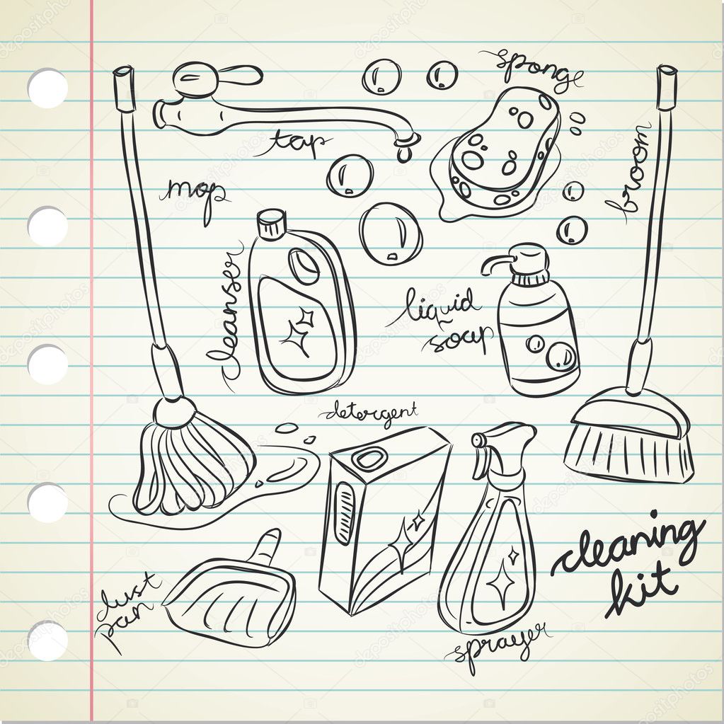 Set of cleaning kit doodle