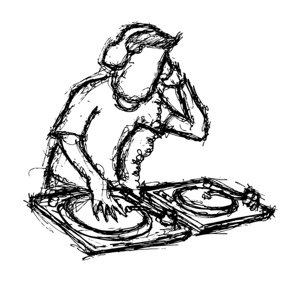 DJ bermain turntable - Stok Vektor